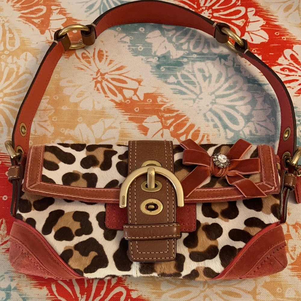 COACH leopard fur Purse vintage authentic bow cheetah